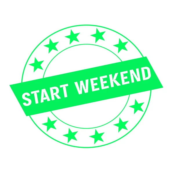 Inizio weekend bianco formulazione su verde Rettangolo e cerchio stelle verdi — Foto Stock