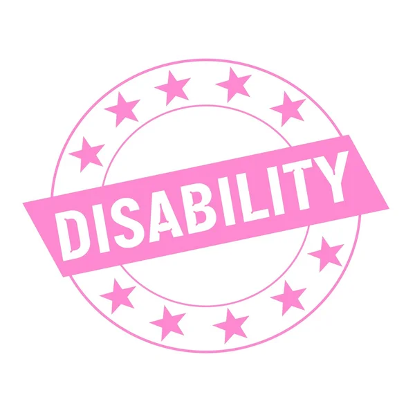 Niepełnosprawności biały brzmienia na różowy prostokąt, okrąg różowy gwiazd — Zdjęcie stockowe
