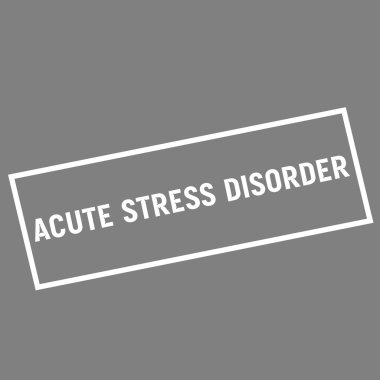 Akut stres bozukluğu beyaz açıklamalarıyla dikdörtgen gri arka plan