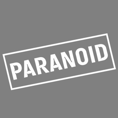 Dikdörtgen gri arka plan üzerinde beyaz paranoyak ifadeler