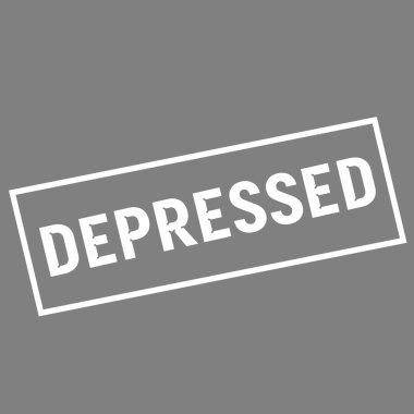 Dikdörtgen gri arka plan üzerinde beyaz ifadeler depresif