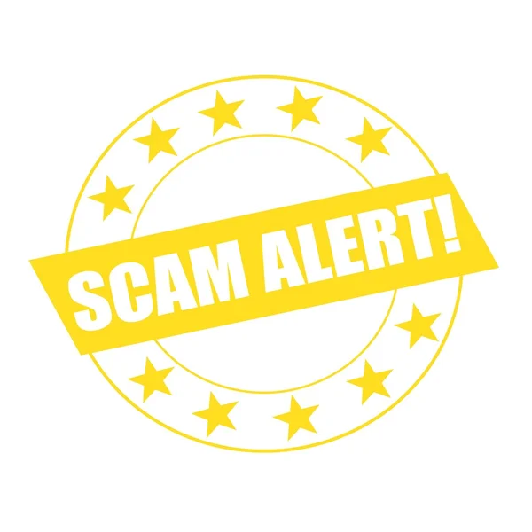 SCAM alert white wording on yellow Rectangle and Circle yellow stars — Stock Photo, Image