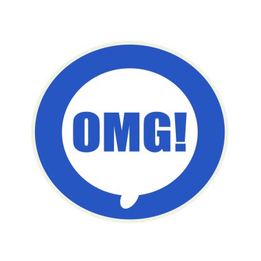 OMG mavi açıklamalarıyla dairesel beyaz konuşma balonu