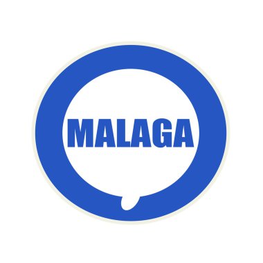 Malaga mavi açıklamalarıyla dairesel beyaz konuşma balonu