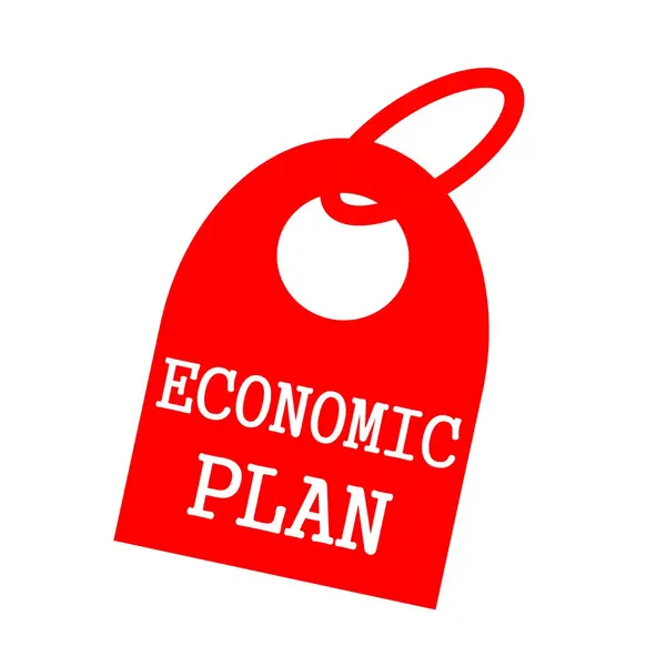 Ekonomik Plan beyaz açıklamalarıyla arka plan kırmızı Anahtarlık — Stok fotoğraf