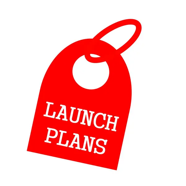 Launch Plans white wording on background red key chain — Stock Photo, Image