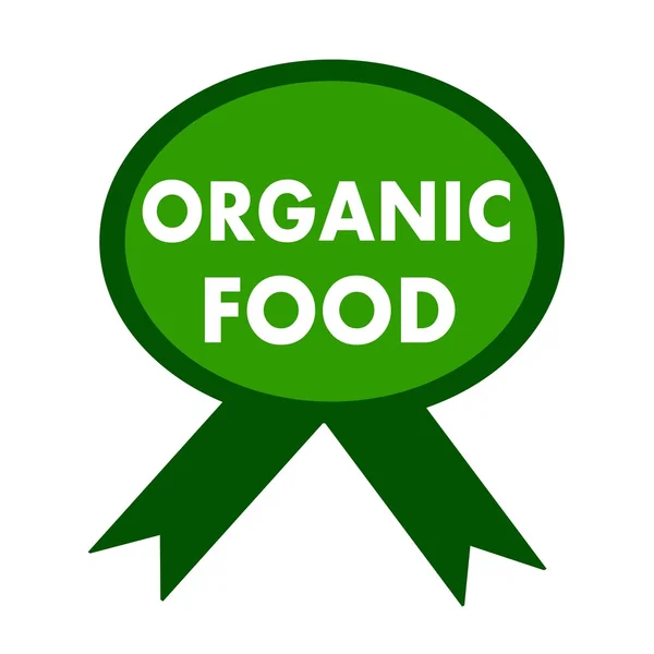 Biologisch voedsel witte tekst op achtergrond groen lint — Stockfoto