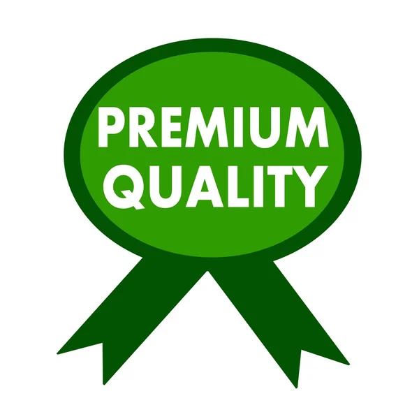 Premium biały jakości brzmienia na tle zielonej wstążki — Zdjęcie stockowe