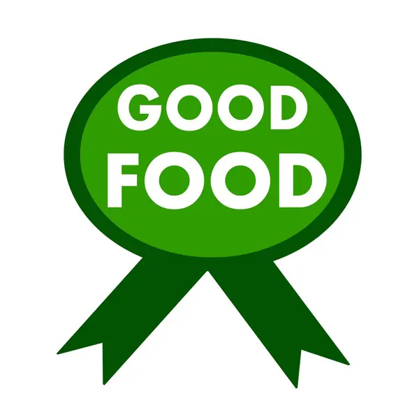 Goed eten witte tekst op achtergrond groen lint — Stockfoto