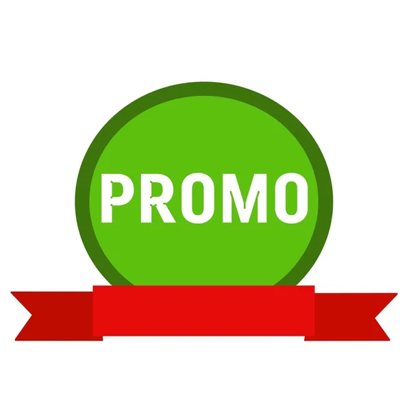 Promo branco formulação no círculo verde fundo fita vermelha — Fotografia de Stock