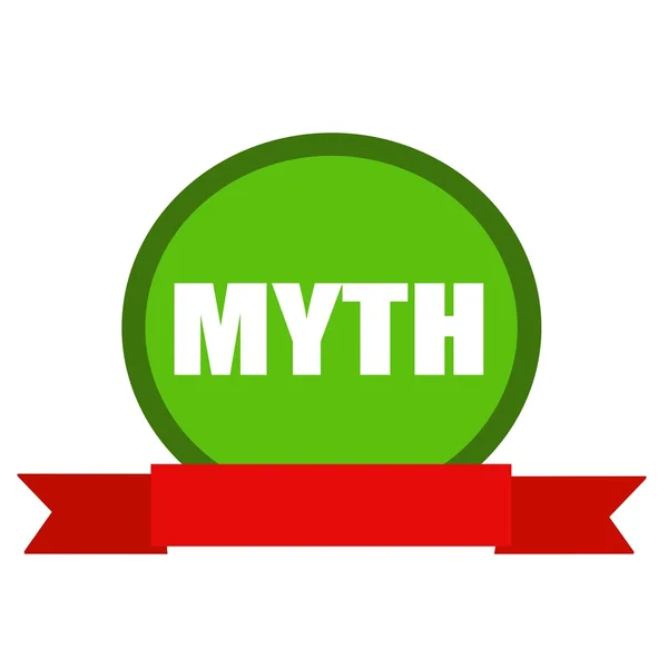 MYTH біле формулювання на колі зеленого фону стрічки червоний — стокове фото