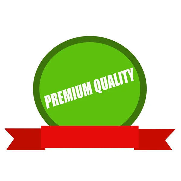 Premium jakości białe napisy na koło zielone tło wstążka czerwona — Zdjęcie stockowe
