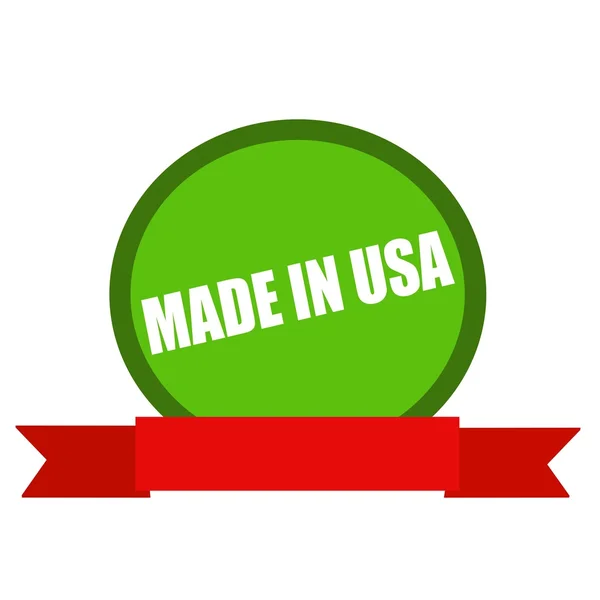 Made in USA bianco formulazione su cerchio verde sfondo nastro rosso — Foto Stock