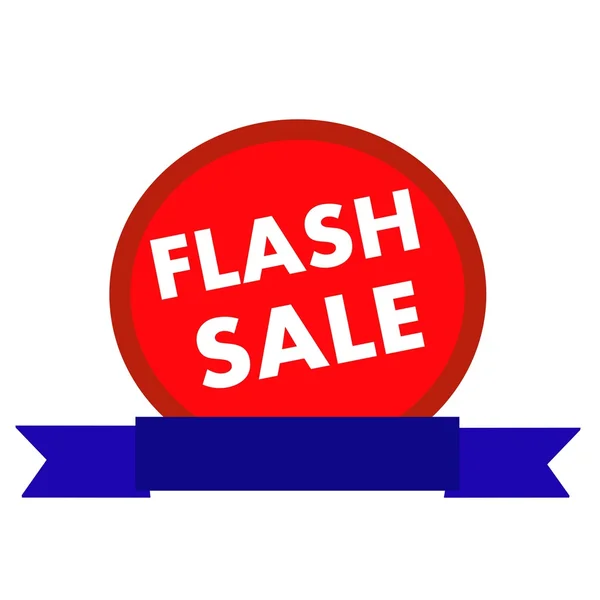 Flash venda branco formulação no círculo vermelho fundo fita azul — Fotografia de Stock