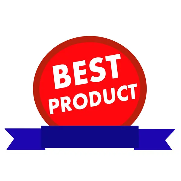 Beste product witte formulering op cirkel rode achtergrond lint blauw — Stockfoto