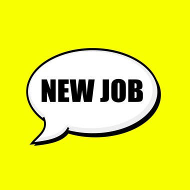 Yeni iş siyah açıklamalarıyla konuşma balonları arka plan sarı