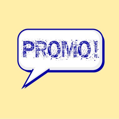 Promo mavi açıklamalarıyla konuşma balonları arka plan sarı-beyaz