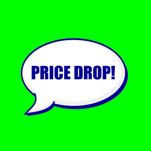 Cena Drop modrá formulace na komiksové bubliny zelené pozadí — Stock fotografie