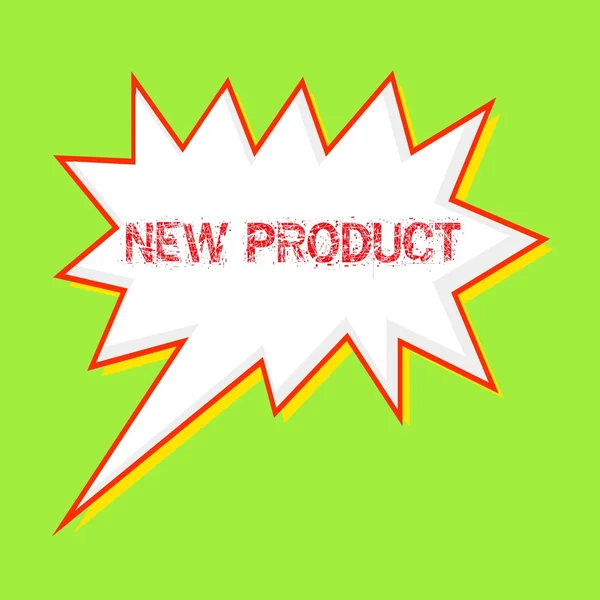 Novo produto vermelho formulação em bolhas de fala Fundo Verde-amarelo — Fotografia de Stock