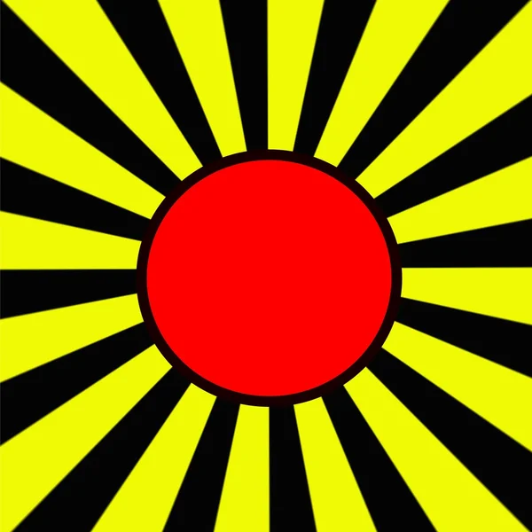Червоне коло на смугастому сонці жовто-чорний фон — стокове фото
