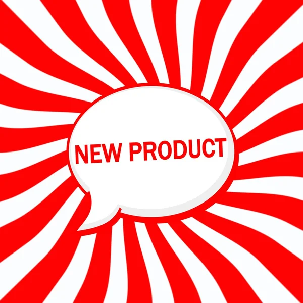 Novo produto Speech bolhas de texto sobre o sol listrado vermelho-branco fundo — Fotografia de Stock