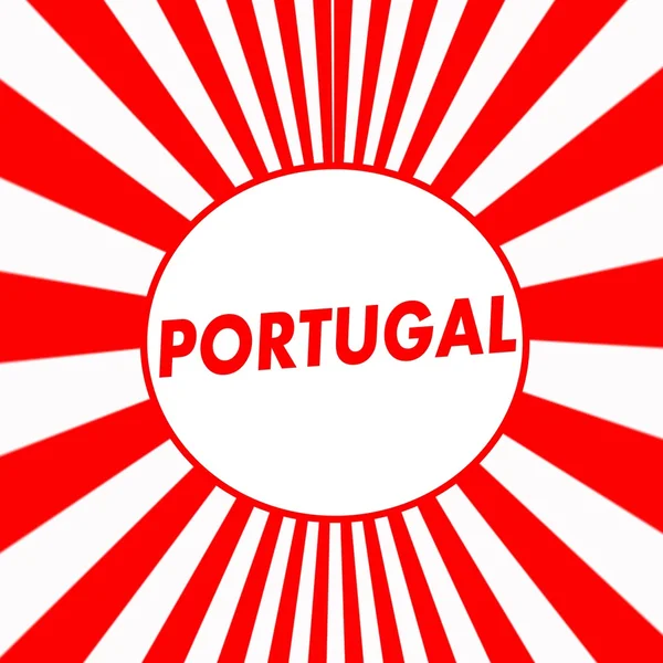 PORTUGAL Red wording on Striped sun Red background — Stock Photo, Image