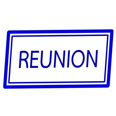 Reunion mavi damga metni beyaz