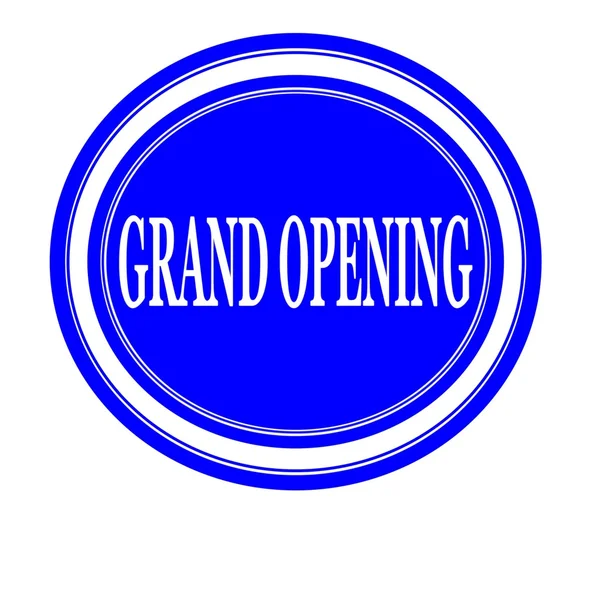 Grand opening white stamp text on blue — Stock Photo, Image