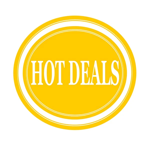 Hot deals witte stempel tekst op geel — Stockfoto