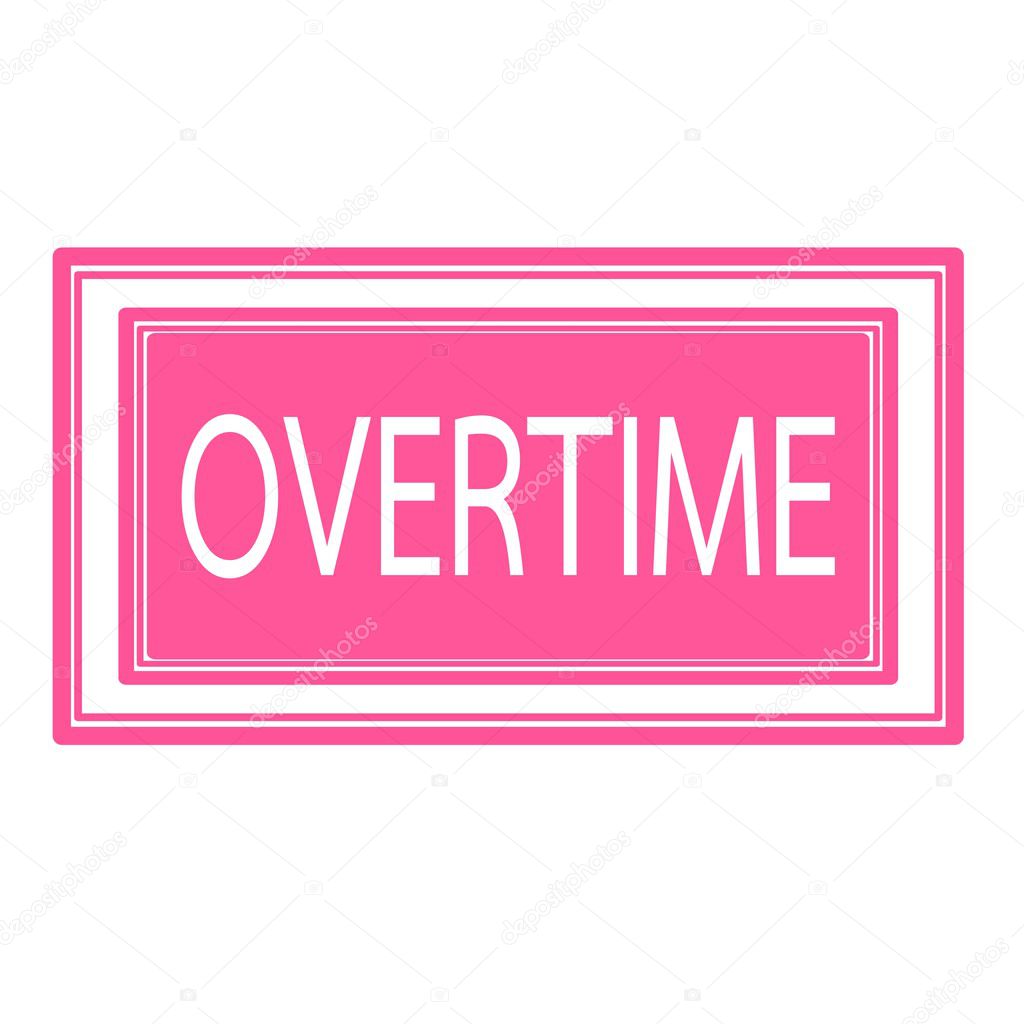 Overtime white stamp text on pink