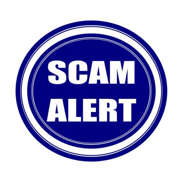 Scam Uyarı beyaz damga metni blueblack üzerinde