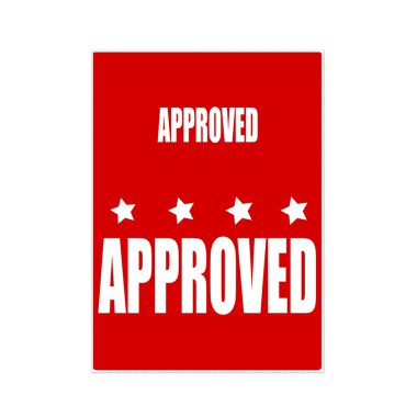 kırmızı zemin üzerine beyaz damga metni onaylı