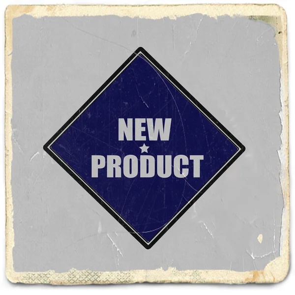 Novo produto branco carimbo texto no fundo preto azul — Fotografia de Stock