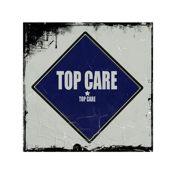 Top Care white stamp text on blue black background — Stock Photo, Image