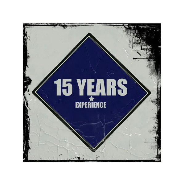 15 years experience  white stamp text on blue black background — Stock Photo, Image