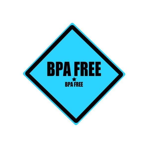 BPA FREE black stamp text on blue background