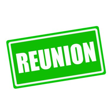 Reunion beyaz damga metni yeşil zemin üzerine