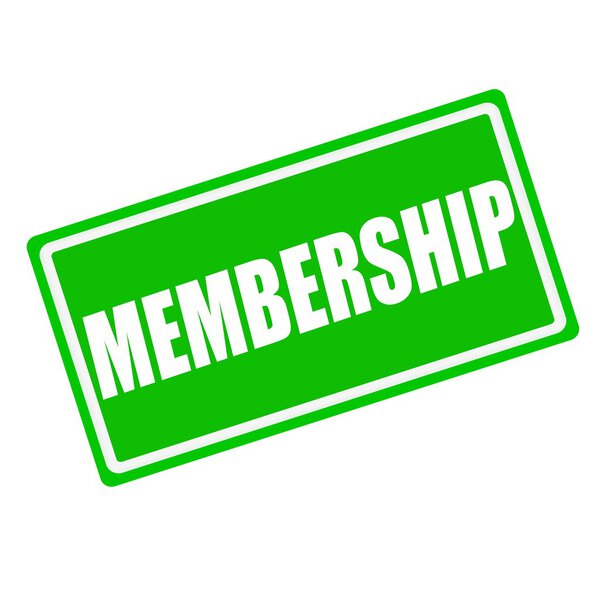 Membership white stamp text on green background