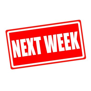 gelecek hafta beyaz metin kırmızı kağıt üzerinde pul.