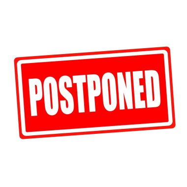 Kırmızı kağıt üzerinde beyaz Damga metni ertelendi