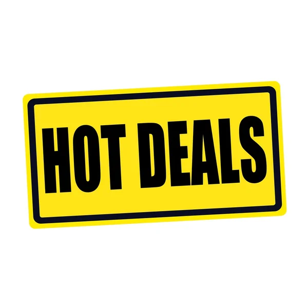 Hot deals zwarte stempel tekst op geel — Stockfoto