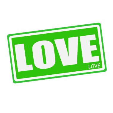 LOVE white stamp text on green