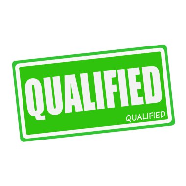QUALIFIED white stamp text on green