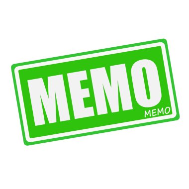 MEMO white stamp text on green