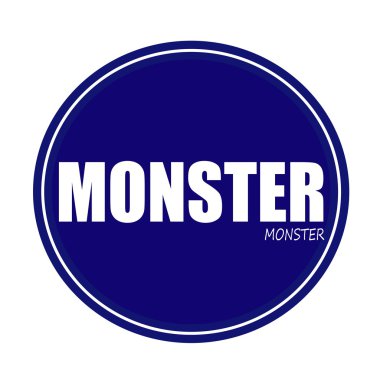 MONSTER white stamp text on blue