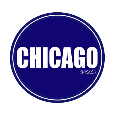 CHICAGO white stamp text on blue
