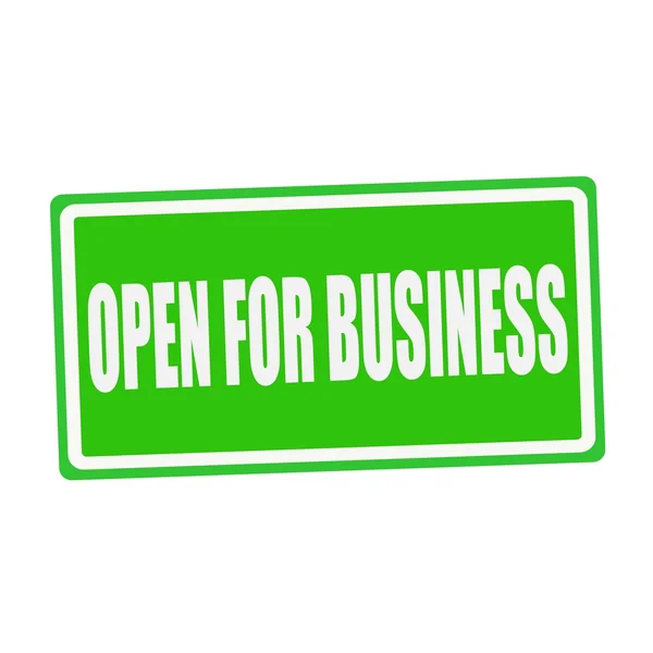 OPEN FOR BUSINESS francobollo testo bianco sul verde — Foto Stock