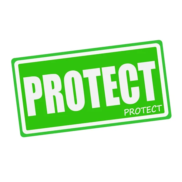 PROTECT white stamp text on green — 图库照片