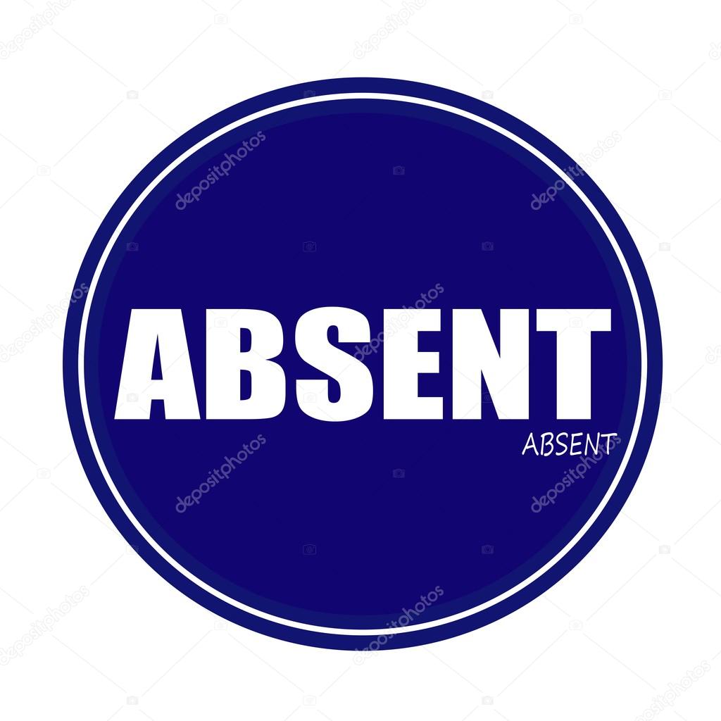 ABSENT white stamp text on blue