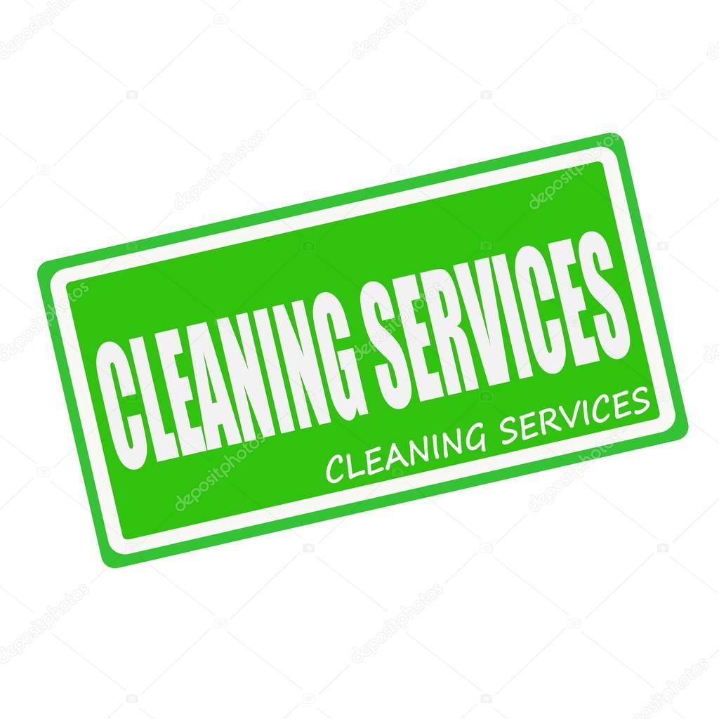 CLEANING SERVICES white stamp text on green
